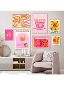 1 件粉色草莓柠檬卡鸡尾酒饮料海报复古帆布画客厅走廊墙壁艺术画厨房酒吧装饰无框架 - 彩色 - 查看 4