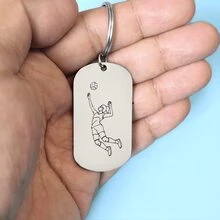 1pc Customized Stainless Steel Laser Engraved Volleyball Girl Keychain, Club Volleyball Fan Personalized Key Chain For School/Graduation Gifts - Silver - View 8