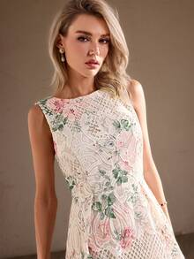 Simplee Women's Spring/Summer New Elegant Floral Print Lace Dress, Suitable For Wedding Guest, Party, Dignified Retro Style, Runs Slightly Large, Recommend Ordering One Size Down Vacation - Multicolor - View 8