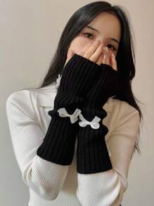 ROMWE Kawaii 1 Pair Fashion Casual Y2k Bowknot Fingerless Gloves Arm Warmer Glove, Jk Knitted Fingerless Gloves For Night Out, Party Halloween Cold Gloves Y2k Valentine's Day Valentines - Multicolor - View 13