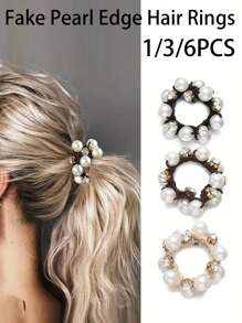Women's Retro Style Hair Accessories Set, Including Ponytail Ties, Faux Pearl Trim Hair Scrunchies, And Rhinestone Decor (No Cardboard) - Ponytail Ties, Hair Bands, Elastic Hair Ties, Hair Scrunchies, Hair Rings, Gifts, Hair Ties Head Accessories Rubber Bands Holiday Accessories For Outdoor Activities, Vacation, Travel, Outfit Accessories, And Gifting,Festival,Party - Multicolor - View 12