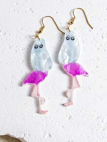 Hoa tai đính hạt hình con hồng hạc ngộ nghĩnh bằng gỗ Acrylic thủ công, hoa tai thả hình động vật cho phụ nữ và trẻ em gái, quà tặng tiệc bãi biển mùa hè - Mẫu nước hoa hồng hạc ma màu đỏ - Xem 10