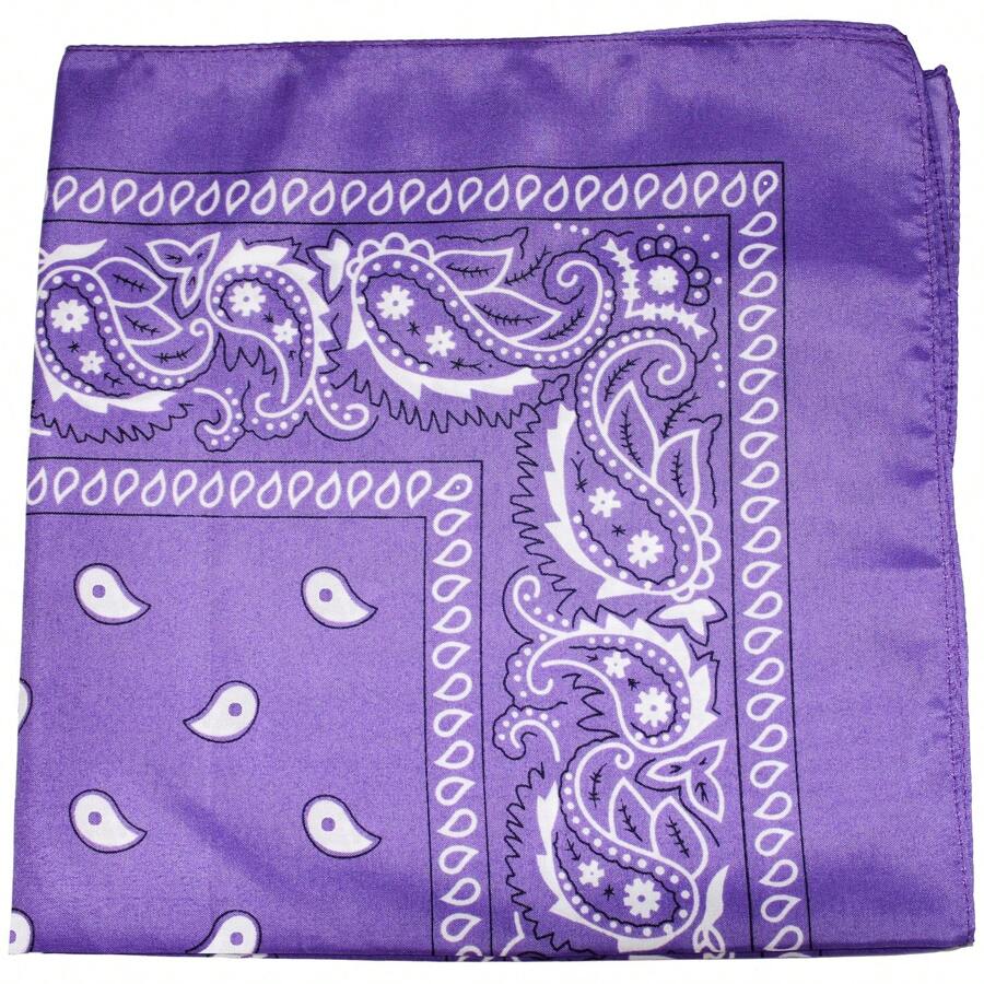 Mechaly Polyester Bandana - Paisley And Solid Colors - Pack Of 4 - Paisley Purple - View 1