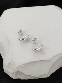 1 对不锈钢简约精致轻盈奢华小众设计风格甜美优雅迷你水滴耳钉，适合日常佩戴和送礼 - 銀色 - 查看 3