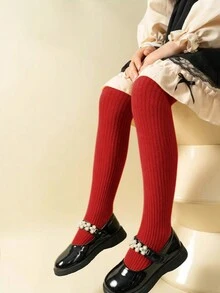 1 chiếc tất trẻ em mùa thu/đông, quần legging dệt kim sọc thời trang, quần tất múa ba lê dễ thương màu trơn cho bé gái - Nhiều màu - Xem 7