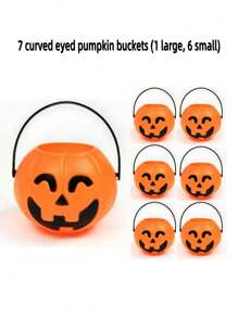 7pcs/5pcs Halloween Pumpkin Buckets, New 7pcs Twisted Eye Pumpkin Bucket Holiday Handheld Toys, Scary Halloween Elements Handheld Pumpkin Bucket, 5pcs Funny Pumpkin Jar Decorations, For Halloween Decoration, Pumpkin Buckets, Bar Nightclub Props, Candy Container, Handheld Pumpkin Bucket,Christmas
