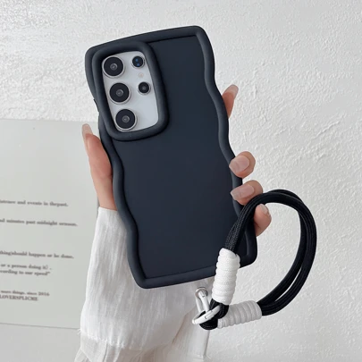 Black New Macaron Color Wave Shell TPU Soft Shell Mobile Phone Shell DIY Cloth Rope Mobile Phone Lanyard Protective Shell Compatible With Apple Iphone11/12/13/14/ 15Promax, Sam Sung S22/S23FE/S24U/A55/A35/A25/A15, Redmi NOTE11/12/13PRO PLUS/13 C, OPPO RENO11F, Honor90LITE/X50/KE70E/POCOX6Pro, Vivo, Realme8/8P/9I, Xiao Mi, INFINIX, TECNO And Other Mobile Phone IPhone Cases Protective Case