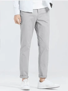 ANTONIO STORE "Men's Twill Trousers Tailored Sport Fine Knife Pocket Built-In Pocket - 淺灰色 - 查看 3