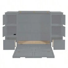 Twin Size Murphy Bed With Drawers, Cabinets And USB Ports, Gray - Gray+MDF+LVL+Twin as Pic - View 14