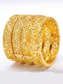 1 pieza Brazalete abierto de lujo chapado en oro de 24 quilates de aleación de zinc, accesorios diarios de Dubái para mujeres