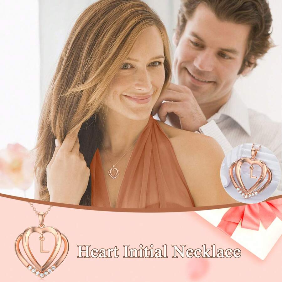 TOUPOP Dây chuyền chữ cái trái tim cho phụ nữ vàng hồng S925 bạc nguyên chất Moissanite mặt dây chuyền chữ L sinh nhật kỷ niệm đám cưới bảng chữ cái từ A đến Z quà tặng trang sức cho vợ bạn gái ngày lễ tình nhân của cô ấy - L - Xem 1