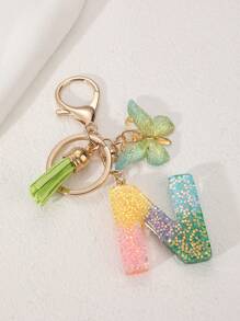1pc Creative Letter Resin Drop Keychain With Butterfly Tassel Pendant For Girls - Multicolor - View 34