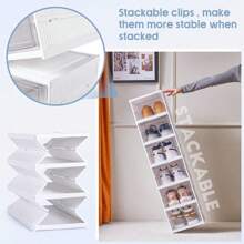 Foldable Storage Box With 6-Layer Folding Shoe Rack, Stackable Plastic Box, Hand-Held Lid, Installation-Free, Transparent And Dustproof - White - View 3