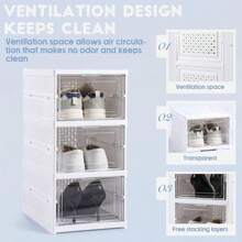 Foldable Storage Box With 6-Layer Folding Shoe Rack, Stackable Plastic Box, Hand-Held Lid, Installation-Free, Transparent And Dustproof - White - View 4