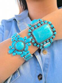 1pc feminino estilo cowgirl ocidental turquesa boho pulseira, adequado para uso casual