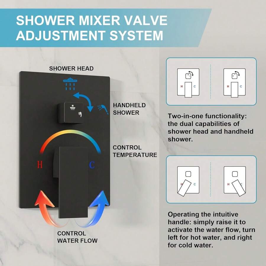 Shower Head, 12" Luxury Rainfall Shower Head With Handled Shower, High