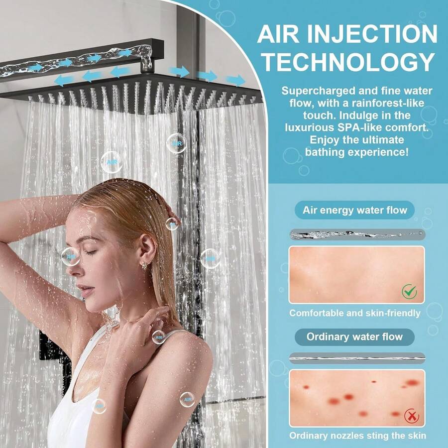 Shower Head, 12" Luxury Rainfall Shower Head With Handled Shower, High