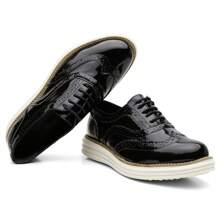 Women's Patent Leather Oxford Shoes With Openwork Details, Modern Style - màu đen - Xem 2