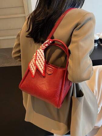 Minimalist Fashion Double Handle Tote Bag/Shoulder Bag With Strap, Versatile All-Match Bag With Small Pouch