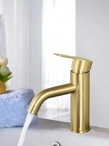 1 Pc Stainless Steel Single Lever Single Hole Bathroom Basin Sink Faucet ,Hot And Cold Water Faucet,Single Handle Bathroom Sink Faucet Black , Brushed Gold   Basin Mixer Tap  Laundry Vanity Sink Faucet  Cold And Hot Mixed Water Basin Lavatory Faucet