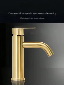 1 Pc Stainless Steel Single Lever Single Hole Bathroom Basin Sink Faucet ,Hot And Cold Water Faucet,Single Handle Bathroom Sink Faucet Black , Brushed Gold   Basin Mixer Tap  Laundry Vanity Sink Faucet  Cold And Hot Mixed Water Basin Lavatory Faucet