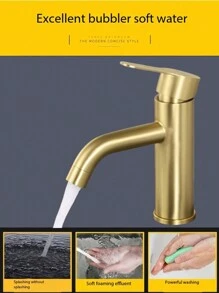 1 Pc Stainless Steel Single Lever Single Hole Bathroom Basin Sink Faucet ,Hot And Cold Water Faucet,Single Handle Bathroom Sink Faucet Black , Brushed Gold   Basin Mixer Tap  Laundry Vanity Sink Faucet  Cold And Hot Mixed Water Basin Lavatory Faucet