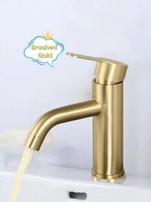 1 Pc Stainless Steel Single Lever Single Hole Bathroom Basin Sink Faucet ,Hot And Cold Water Faucet,Single Handle Bathroom Sink Faucet Black , Brushed Gold   Basin Mixer Tap  Laundry Vanity Sink Faucet  Cold And Hot Mixed Water Basin Lavatory Faucet