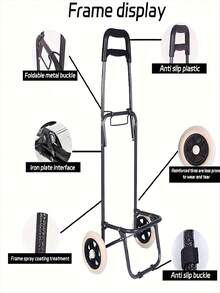 Foldable Shopping Cart, Luggage Cart With Wheels, Detachable Backpack - Black - View 2
