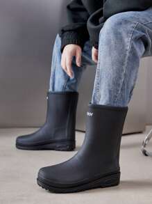 2024 New Fashion Men's Mid-Calf Rain Boots, Waterproof, Anti-Slip, Durable For Fishing, Kitchen Work, Rainy Days - Black - View 5