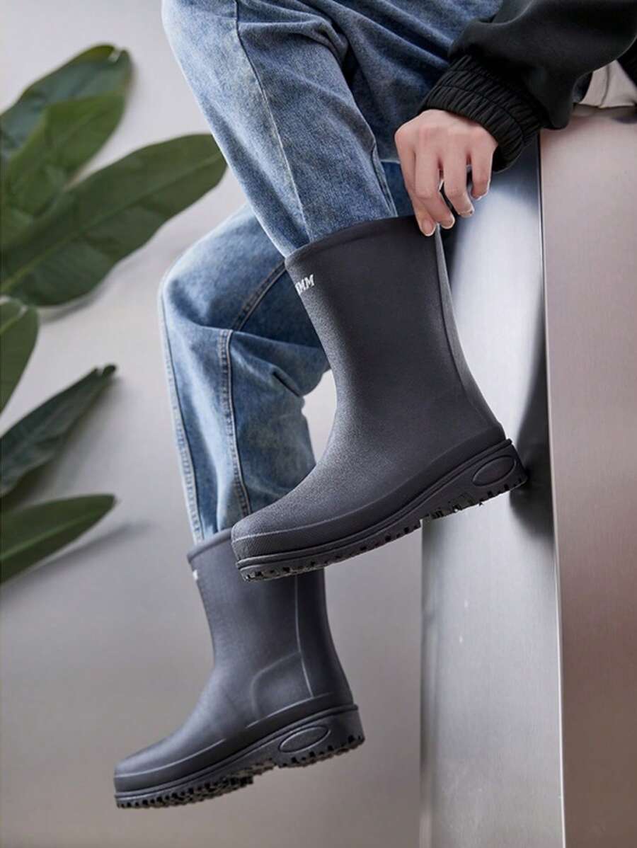 2024 New Fashion Men's Mid-Calf Rain Boots, Waterproof, Anti-Slip, Durable For Fishing, Kitchen Work, Rainy Days - Black - View 1