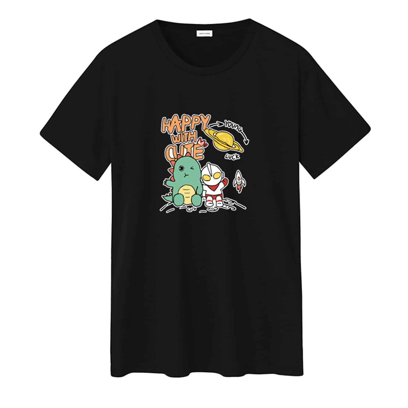 Happy With Cute T-Shirt Print Casual Premium Comfort Streetwear Unisex - màu đen - Xem 1