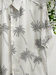 Floral Hawaiian Beach Shirt Summer Men's Short Sleeve Button Down 100% Viscose Fabric Shrinks A Little - 灰色 - 查看 2