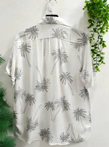 Floral Hawaiian Beach Shirt Summer Men's Short Sleeve Button Down 100% Viscose Fabric Shrinks A Little - 灰色 - 查看 3