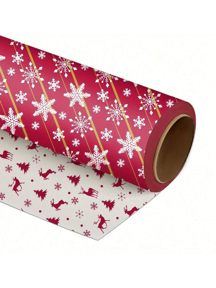 1 件 43 厘米 X 305 厘米圣诞树、雪花和驯鹿礼品包装纸、纸质材料 - 彩色 - 查看 1
