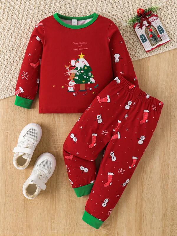 2pcs/Set Young Boy Letter Print Long Sleeve Christmas Outfit, Spring Autumn