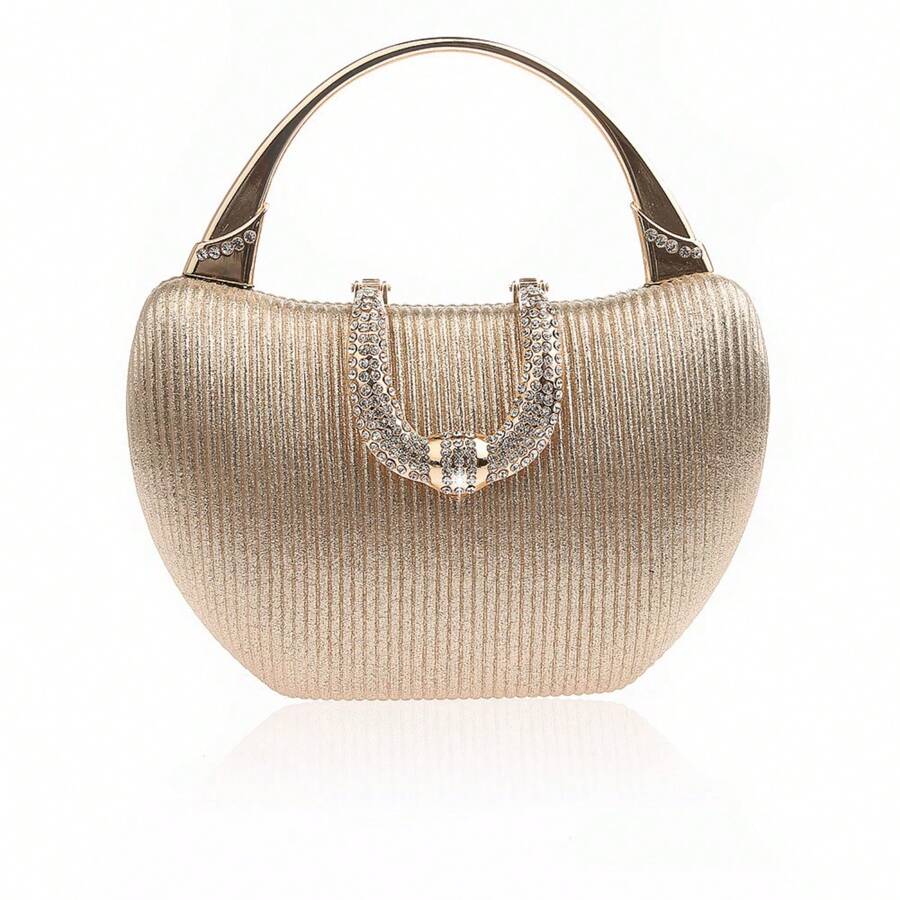 Glitter Ruched Evening Satchel Bag, Rhinestones Decor Dinner Handbag, Fashion Chain Shoulder Purse For Party (7.09*7.48*1.97) Inch Best Gifts For Carnaval