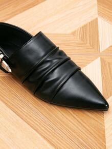 Giày lười đế bằng mũi nhọn khóa kim loại thời trang thu/đông cho nữ, dây chun thoải mái, giày lười đế bằng đơn giản, giày bệt thường ngày - màu đen - Xem 7