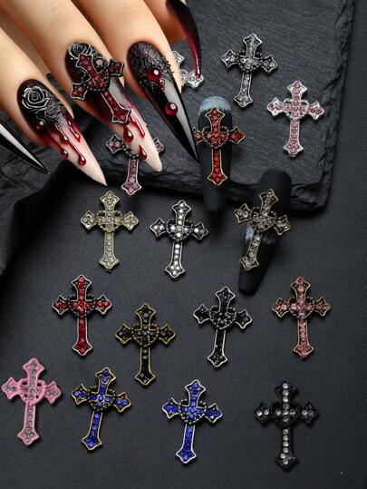 大号十字心形美甲饰品美甲钻5件3D合金美甲装饰DIY礼物女生美甲宝石美甲用品指甲