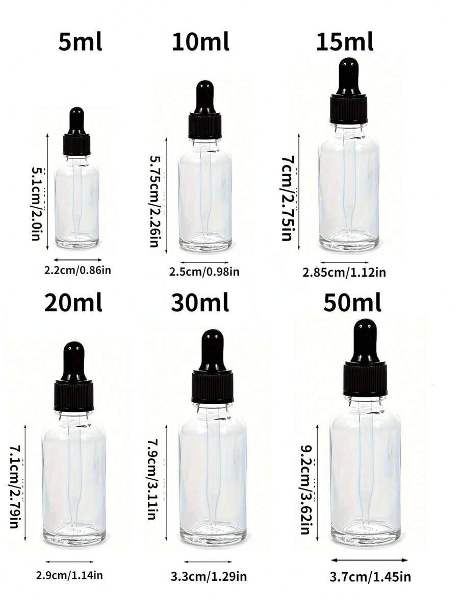 1pc 5/10/15/20/30/50 Ml Transparent Dropper Bottles, Mini Essential Oil