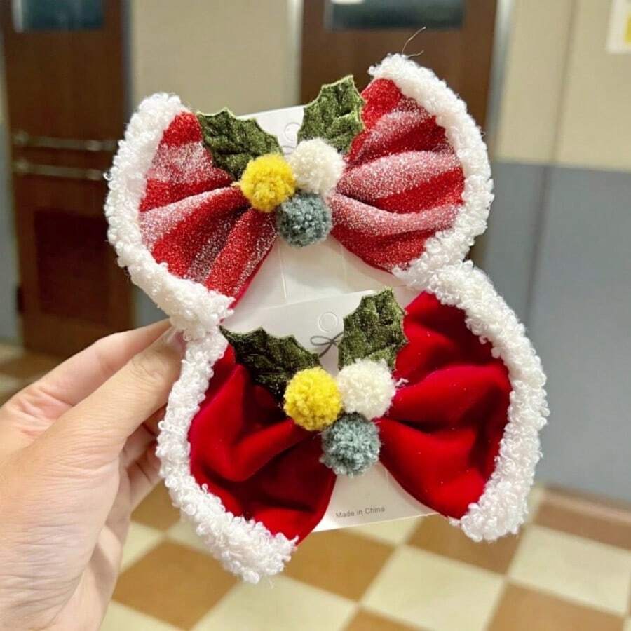 Mùa đông Giáng sinh mới Nơ kẹp tóc kẹp tóc dễ thương cho trẻ em Giáng sinh mũ nón ngày lễ phụ kiện tóc quà tặng tốt nhất - Nhiều màu - Xem 1