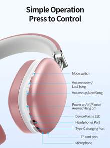 Auriculares inalámbricos, auriculares ajustables y cómodos, diadema Bluetooth 5.3 - Rosa - Ver 8