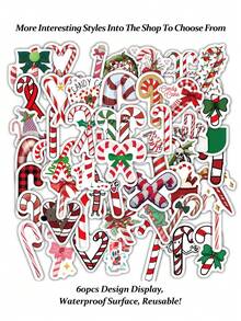 60 张圣诞贴纸、节日贴纸、驯鹿、拐杖糖、圣诞老人、圣诞树、圣诞夜、圣诞铃铛、儿童圣诞礼物、有趣可爱的卡通贴纸 - 彩色 - 查看 1