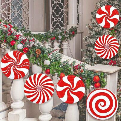 6 件大号糖果主题圣诞装饰品 - 防水户外装饰，适用于门廊和树木 | 易悬挂节日庭院装饰、情人节、礼物