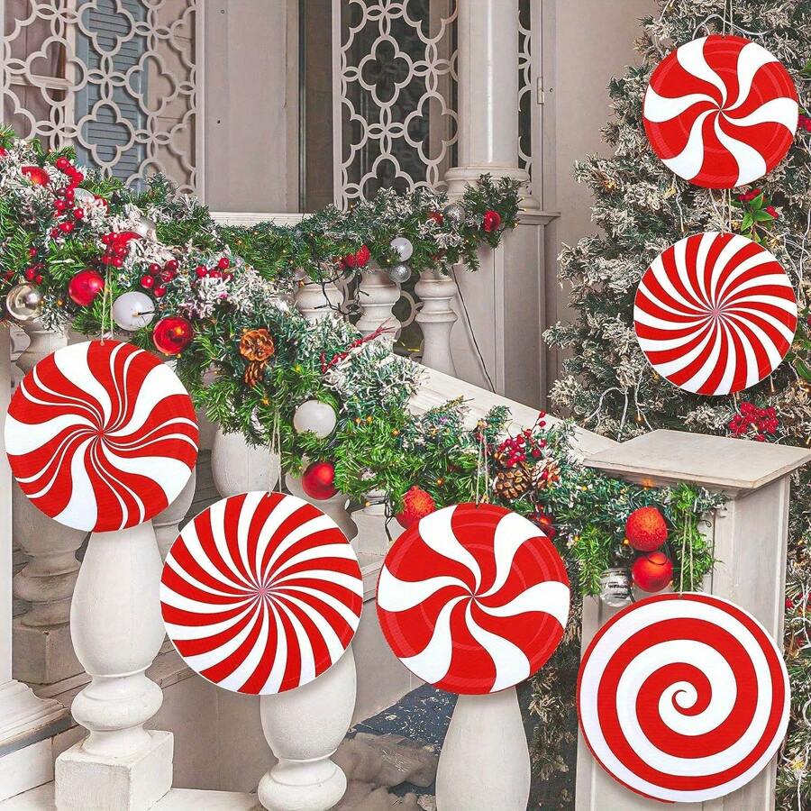 6pcs Big Size Candy Themed Decorations - Waterproof Outdoor Decor, For Porch And Tree | Easy Hanging Festival Yard Decor, Valentine Day, Gift Home Decor Christmas Decorations Room Decor Christmas - Multicolor - View 1