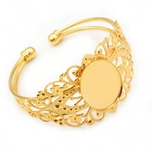 1 Peça Bracelete de Bangle de Renda Floral Vintage, Base de Bandeja Vazia Ajuste para Cabochões Ovais de 18x25mm, Acessórios de Fabricação de Joias DIY - Pulseira Base Cabochão - Visão 1
