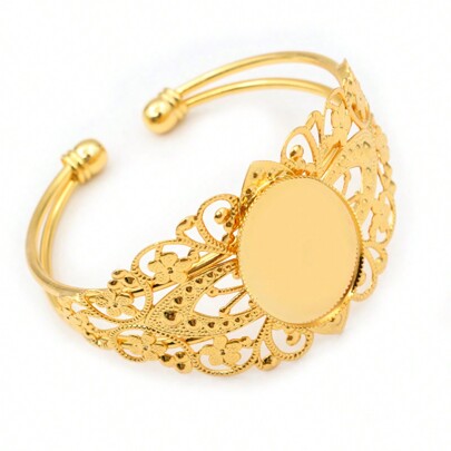 1pc Vintage Flower Lace Bangle Bracelet Blank Bezel Tray Fit 18x25mm Oval Cabochons Base Setting DIY Jewelry Making Accessories Findings