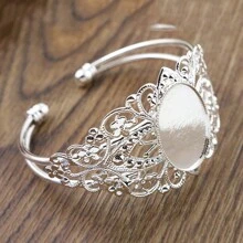 1 Peça Bracelete de Bangle de Renda Floral Vintage, Base de Bandeja Vazia Ajuste para Cabochões Ovais de 18x25mm, Acessórios de Fabricação de Joias DIY - Pulseira Base Cabochão - Visão 6