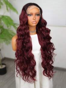 Tóc giả hóa trang Halloween, tóc giả ren phía trước chịu nhiệt tổng hợp, tóc dài 13*4, dài 30 inch, màu nâu, sử dụng hàng ngày, tóc giả nữ chất lượng cao, trông tự nhiên, chất lượng cao, mềm mại, thân thiện với người mới bắt đầu - Màu đỏ ombre - Xem 5