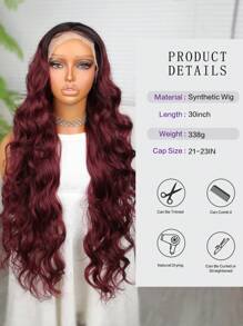 Tóc giả hóa trang Halloween, tóc giả ren phía trước chịu nhiệt tổng hợp, tóc dài 13*4, dài 30 inch, màu nâu, sử dụng hàng ngày, tóc giả nữ chất lượng cao, trông tự nhiên, chất lượng cao, mềm mại, thân thiện với người mới bắt đầu - Màu đỏ ombre - Xem 9