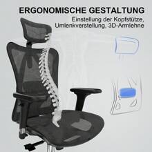 Silla de oficina ergonómica SIHOO M57 con reposabrazos ajustables en 3 direcciones, soporte lumbar y reposacabezas ajustable, función de inclinación de respaldo alto, color negro - Negro - Ver 5
